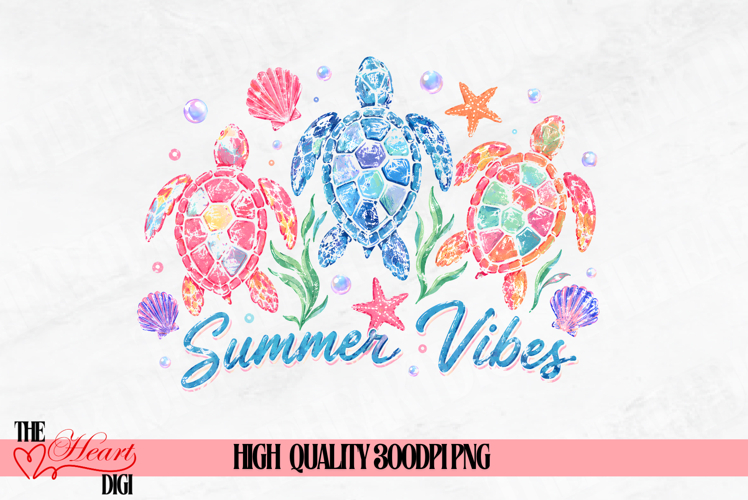 Summer Vibes Turtle PNG, Tropical Sea Turtle Sublimation