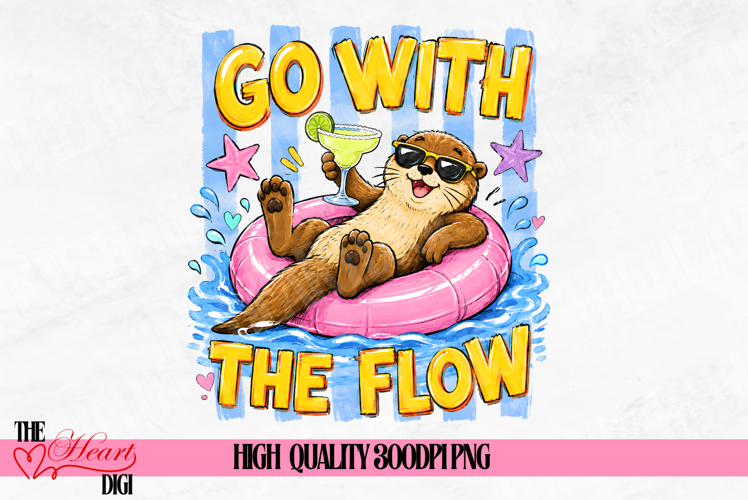 Go with the Flow Otter PNG, Summer Humor Shirt PNG