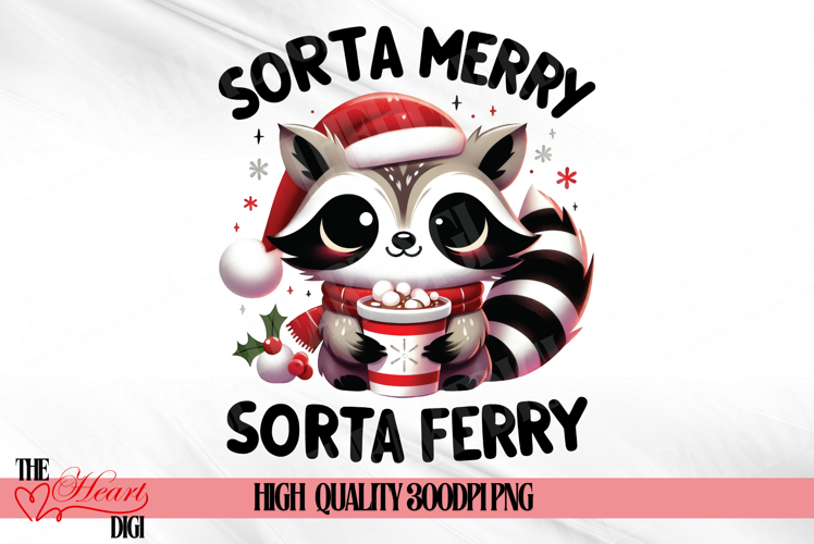 Sorta Merry Sorta Ferry PNG, Cute Christmas Raccoon