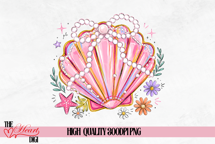 Seashell PNG, Girly Beach Sublimation Design, Coquette Shell