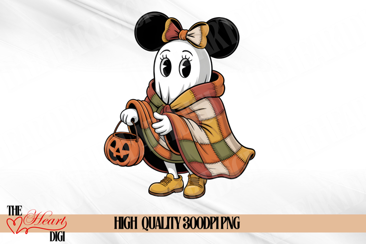 Cute Mouse Ears Ghost PNG, Coquette Ribbon Ghost Png