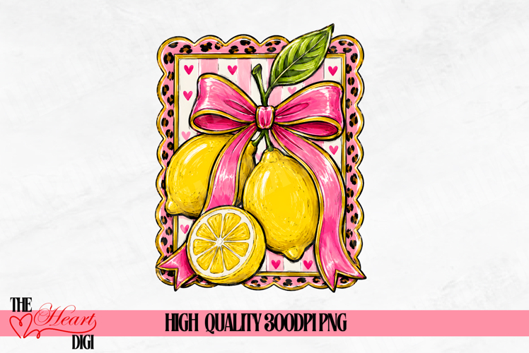 Coquette Lemon PNG, Pink Bow Lemon Summer Sublimation Design