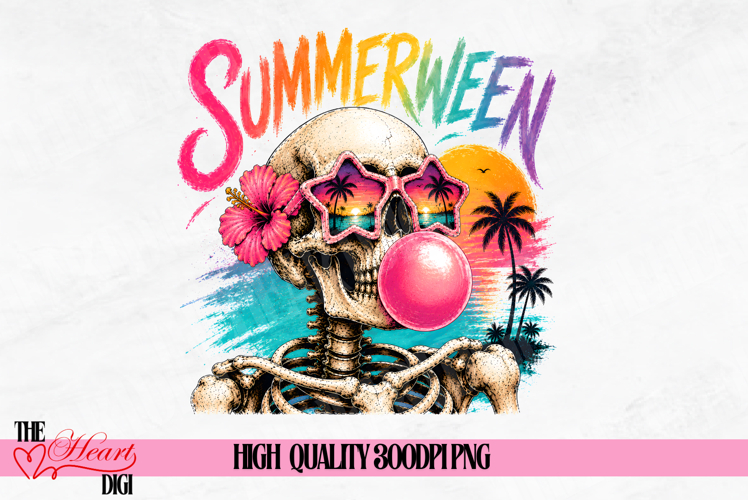 Summerween Skeleton PNG, Colorful Skull Bubblegum PNG