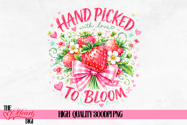 Hand Picked to Bloom PNG, Strawberries Quote PNG