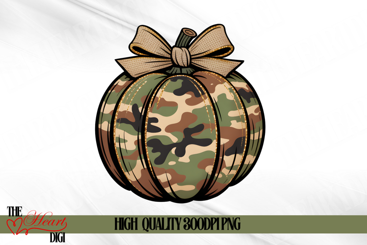 Camouflage Coquette Pumpkin PNG, Fall Pumpkin Png