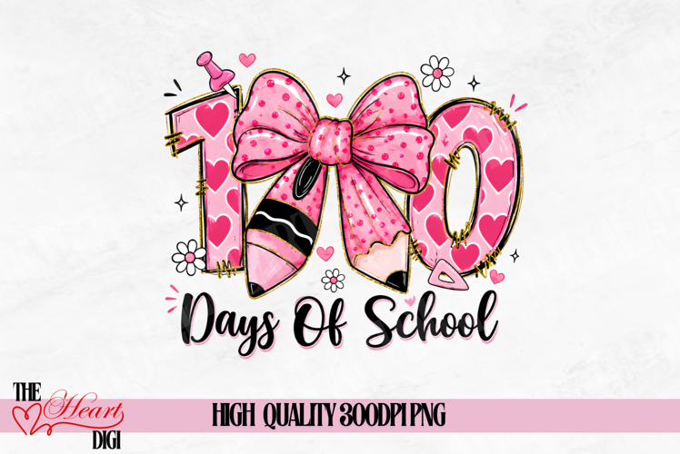 100 Days of School PNG, Pink School PNG, Coquette Pencil