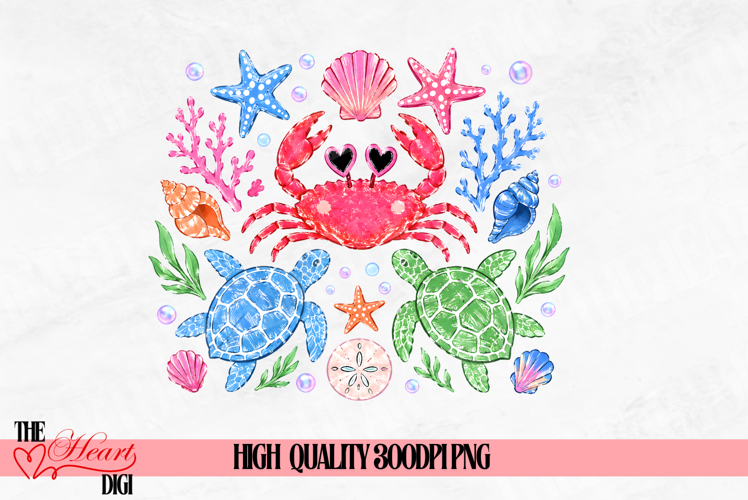 Preppy Floral Beach Crab Png, Coastal Summer Crab Png