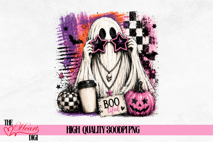 Halloween Checkered Brushstroke Ghost PNG, Preppy Girly PNG example image 1