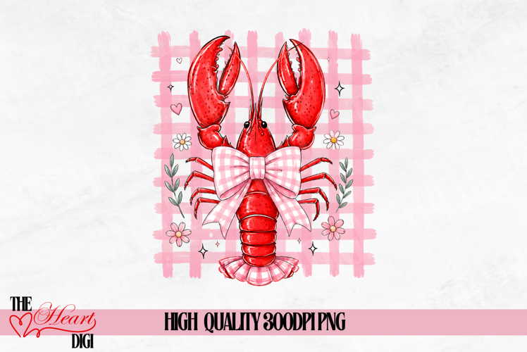 Preppy Coastal Crawfish PNG, Coquette Lobster Bow PNG