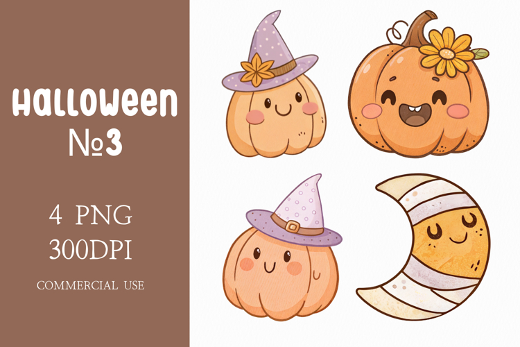 Cute Halloween Pumpkins and Moon