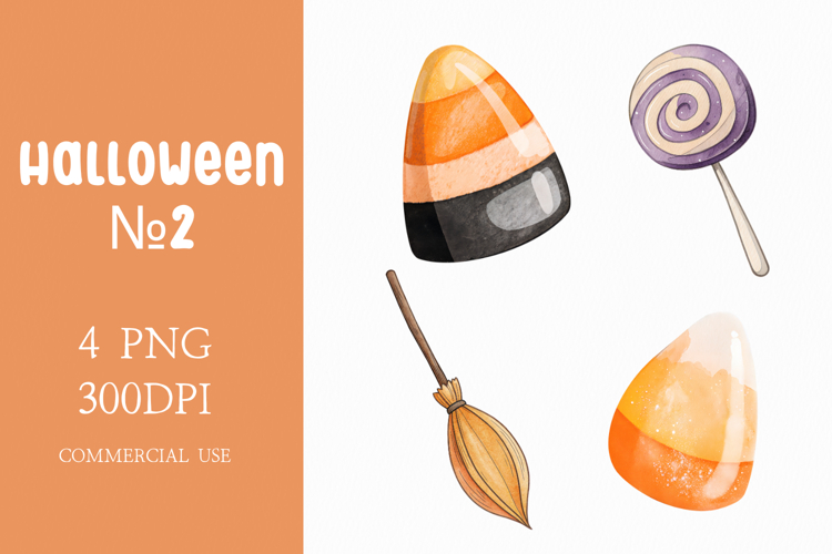 Candy Corn, Lollipop and Witch Broom Clipart