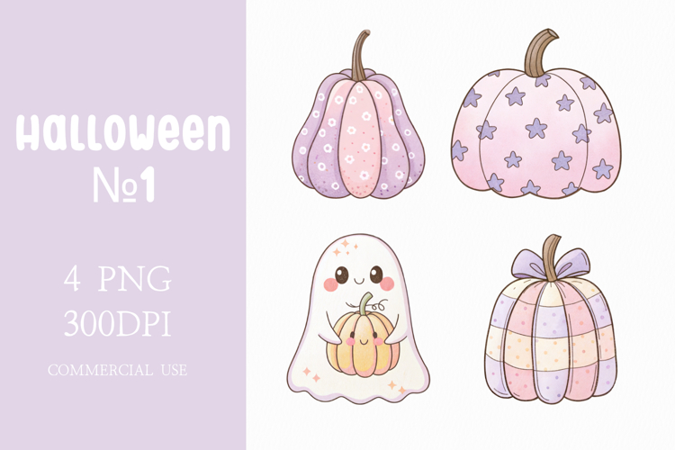 Pastel Halloween Pumpkins & Ghosts