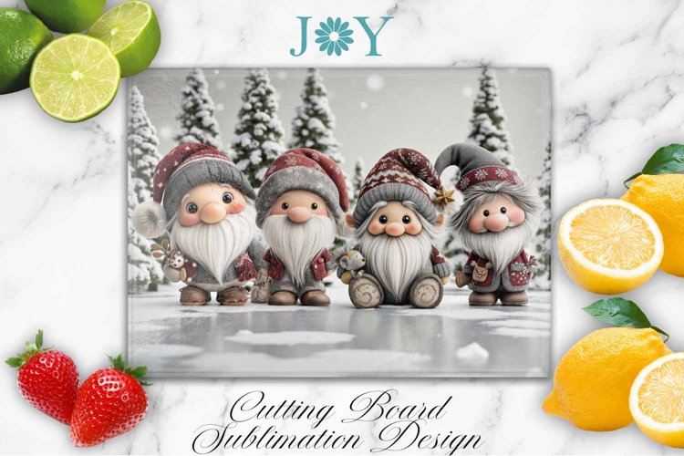 Christmas Gnomes Glass Cutting Board Sublimation PNG