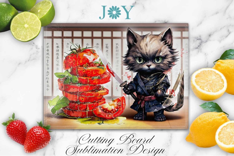 Ninja Cat Glass Cutting Board Sublimation PNG