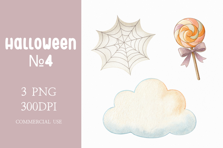 Halloween Clipart Spider Web, Candy Lollipop, Cloud