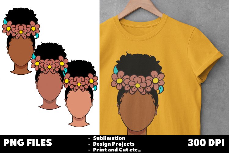 Black Woman Flower Headband PNG example image 1