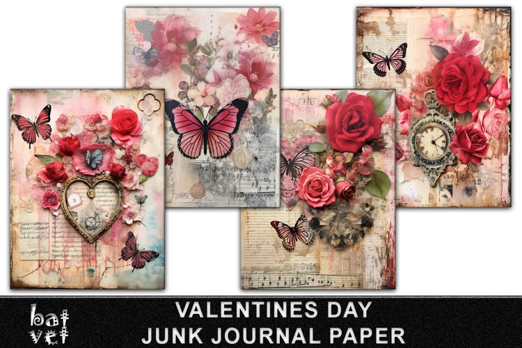Valentines Day Junk Journal Pages | Valentine Retro Collage