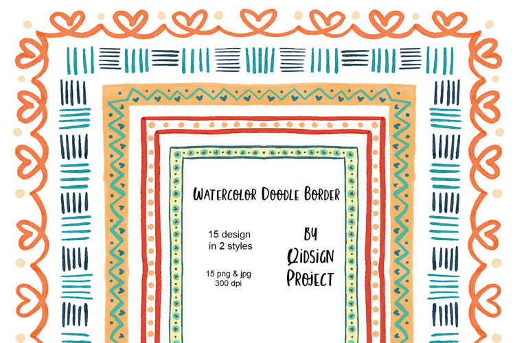 15 Cute Watercolor Doodle Borders for Pages & Worksheets