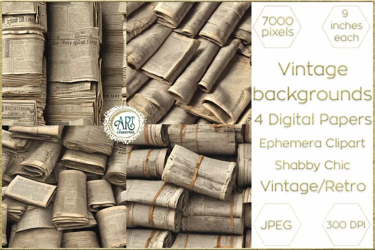 Vintage Fantasy Old Newspapers Graphics Digital Paper Decor