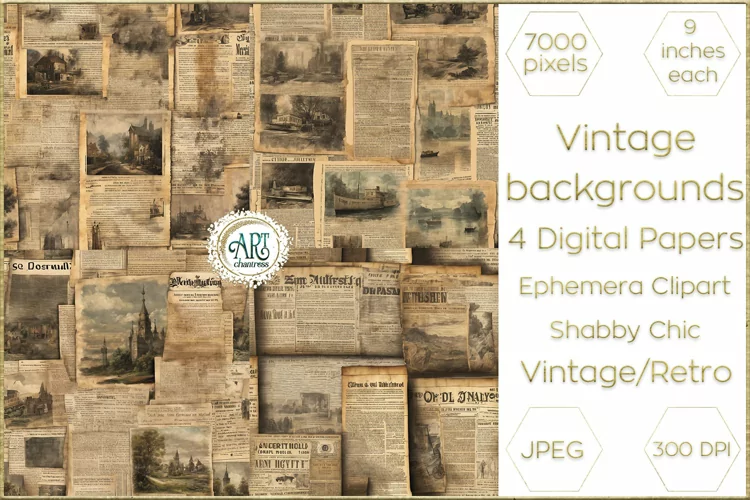Vintage Fantasy Old Newspapers Graphics Digital Paper Decor