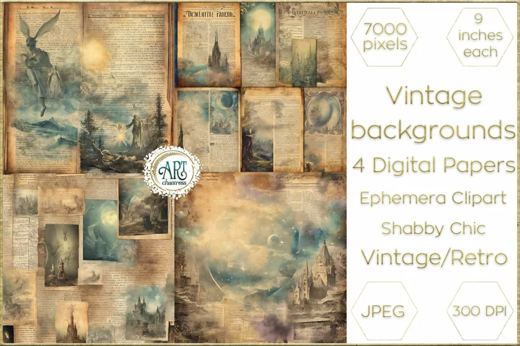 Vintage Fantasy Old Newspapers Graphics Digital Paper Decor