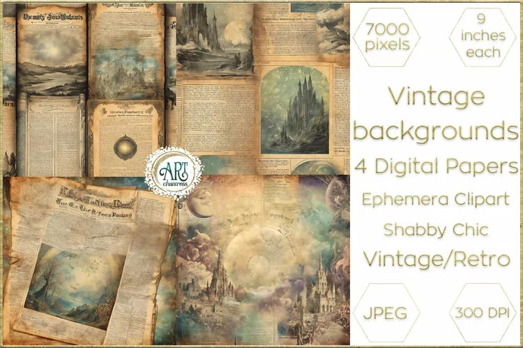 Victorian Old Newspapers Scrapbook digital papers textures