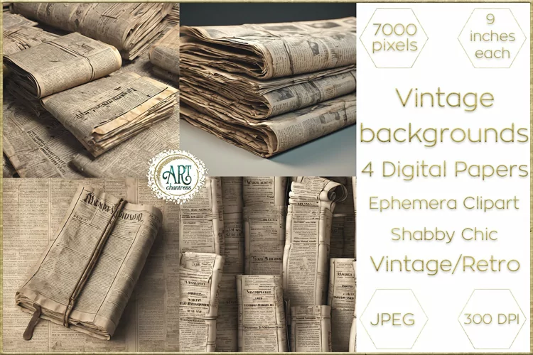Victorian Old Newspapers Scrapbook digital papers textures