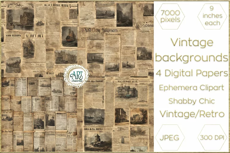 Victorian Old Newspapers Scrapbook digital papers textures