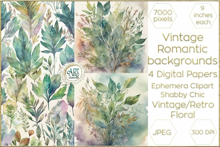 Vintage Classic digital papers Bohemian Floral fantasy art