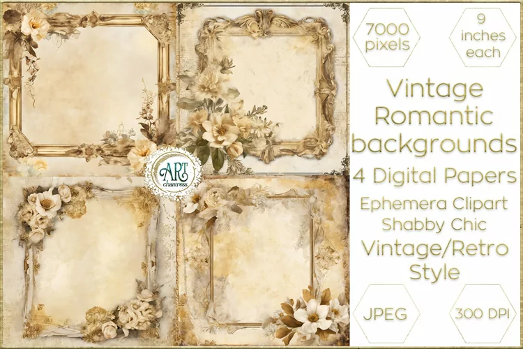 Vintage Watercolor Floral Frame Papers backgrounds Ephemera