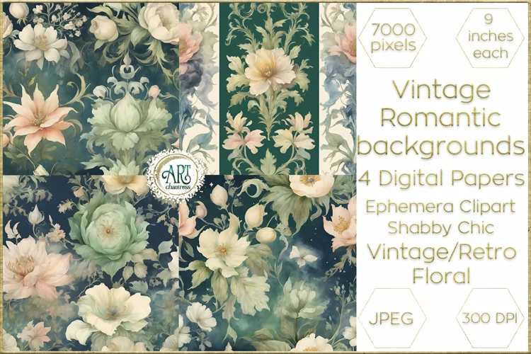 Vintage Classic digital papers Bohemian Floral fantasy art