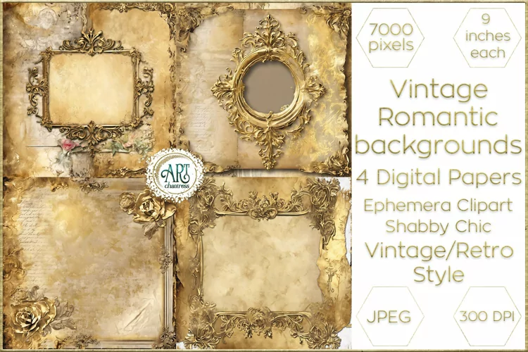 Vintage Fantasy Old Frames Gold Graphics Digital Paper Decor