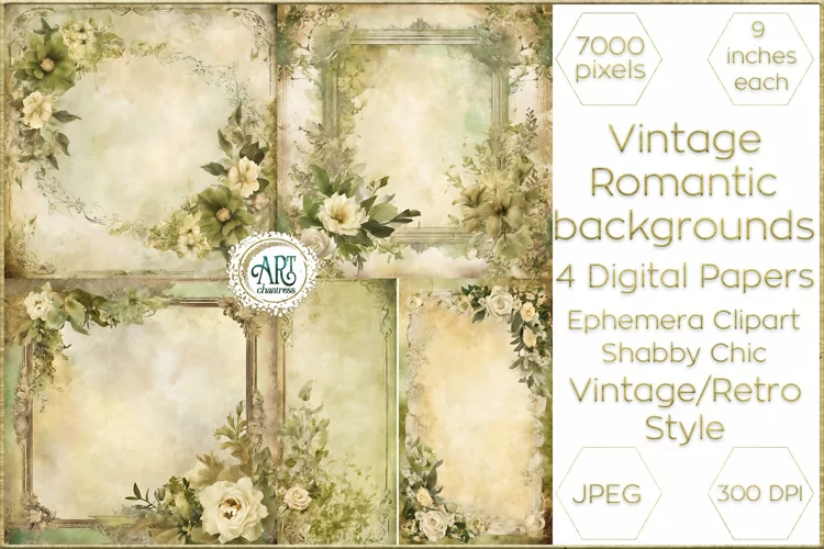 Vintage Watercolor Floral Frame Papers backgrounds Ephemera