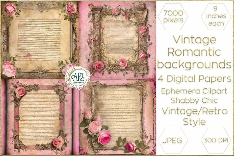 Vintage Watercolor Floral Frame Papers backgrounds Ephemera