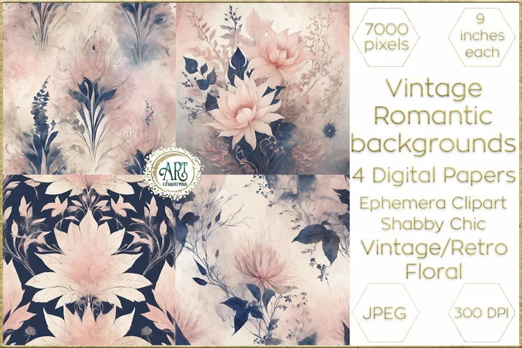 Vintage Classic digital papers Bohemian Floral fantasy art