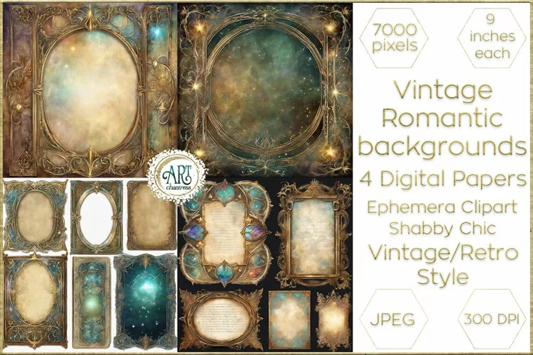 Watercolor Magic Vintage Fantasy Gems Frame Digital Papers