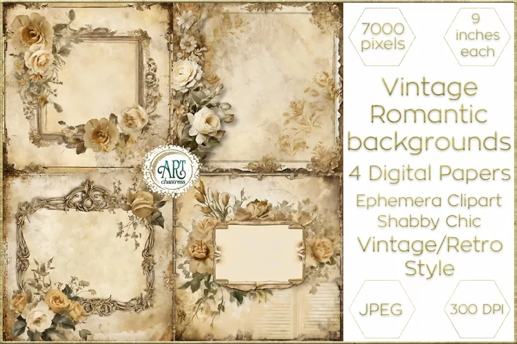 Vintage Watercolor Floral Frame Papers backgrounds Ephemera
