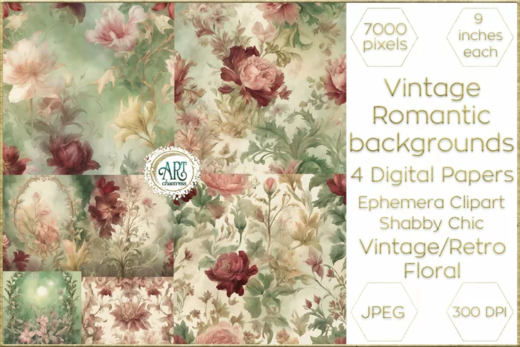 Vintage Classic digital papers Bohemian Floral fantasy art