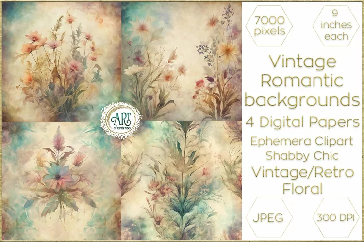 Vintage Classic digital papers Bohemian Floral fantasy art