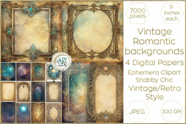 Watercolor Magic Vintage Fantasy Gems Frame Digital Papers