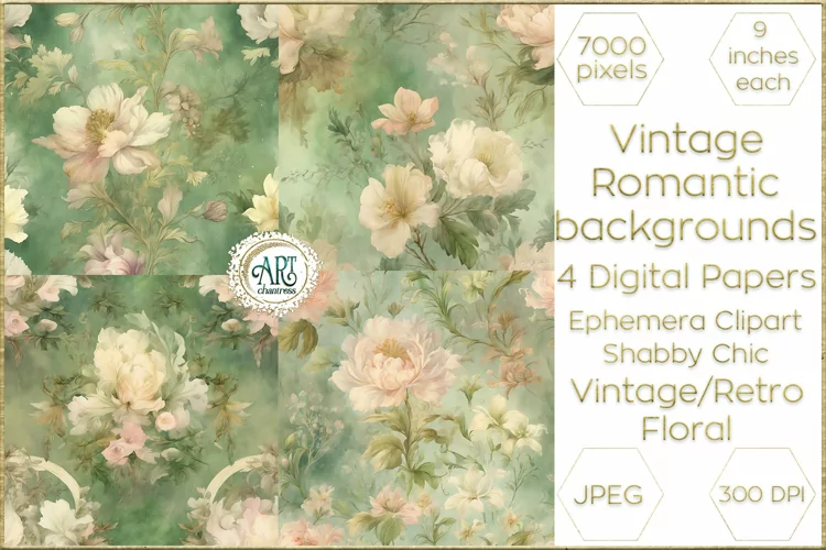 Vintage Classic digital papers Bohemian Floral fantasy art