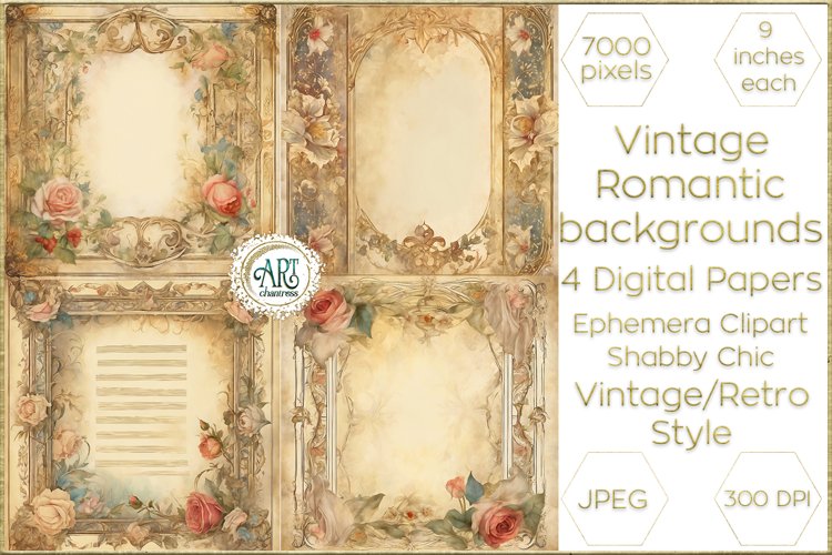 Watercolor Vintage Blush pink Floral Frame Digital Papers example image 1