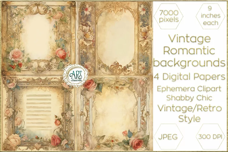 Watercolor Vintage Blush pink Floral Frame Digital Papers
