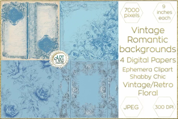 Victorian Scrapbook Danish Blue digital paper soft textures