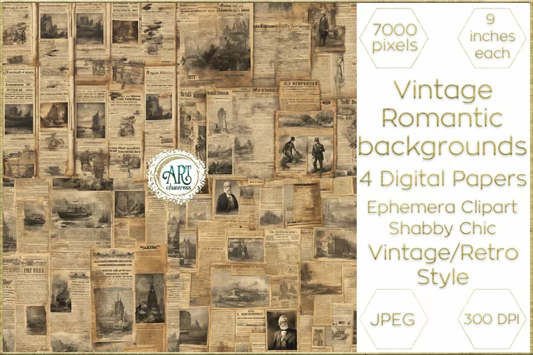 Vintage Fantasy Old Newspapers Graphics Digital Paper Decor