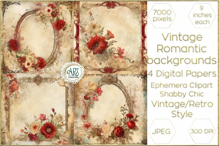Vintage Watercolor Floral Frame Papers backgrounds Ephemera