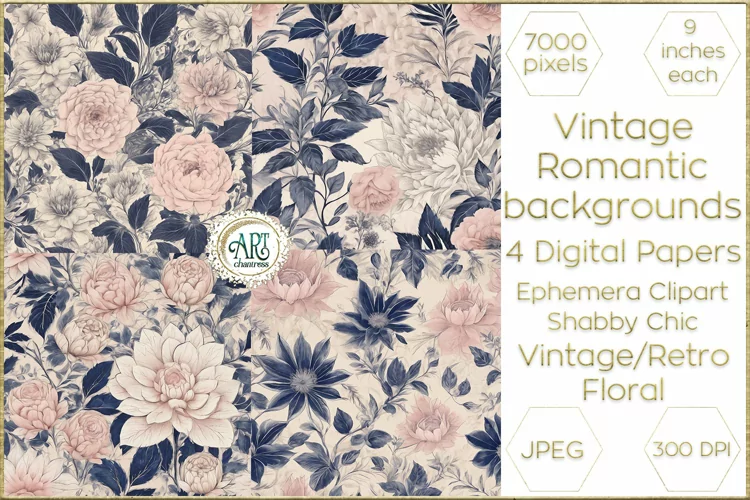 Vintage Classic digital papers Bohemian Floral fantasy art