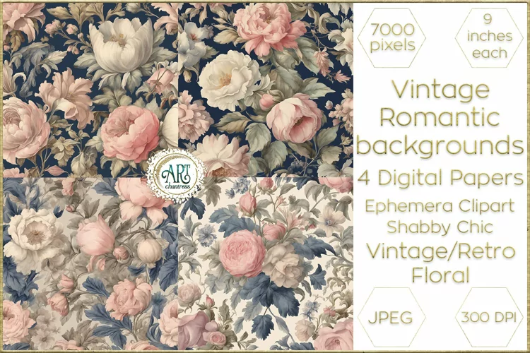 Vintage Classic digital papers Bohemian Floral fantasy art