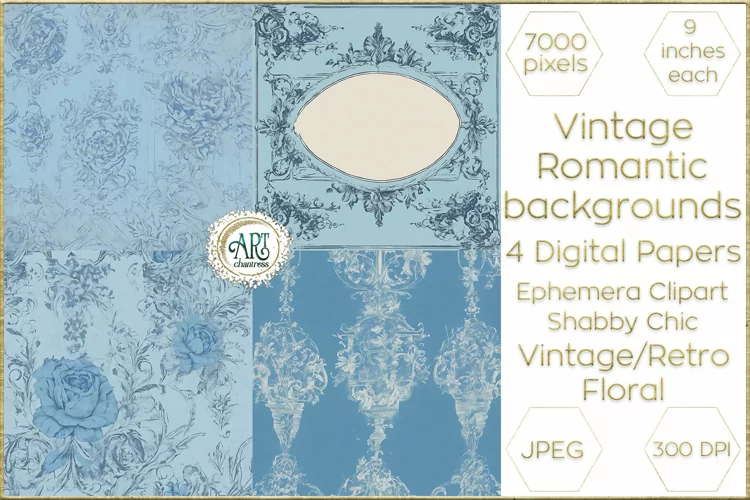Victorian Scrapbook Danish Blue digital paper soft textures