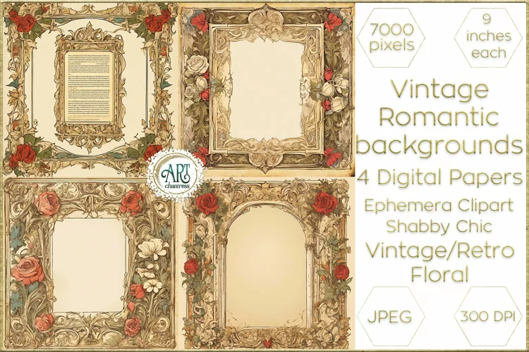 Vintage Classic digital papers Bohemian Flowers old textures